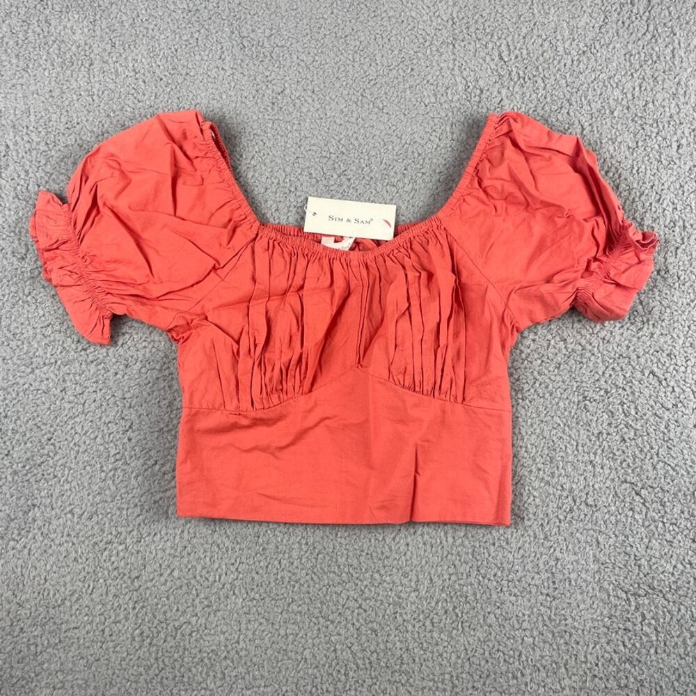 Coral Puff Sleeve Cropped Top 100% Cotton
